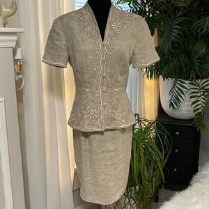 Vintage Marie St. Claire Course Linen Skirt Suit